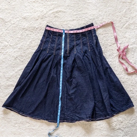 Free Assembly Blue Denim Midi Skirt Size 14 High Waist - Picture 5 of 8